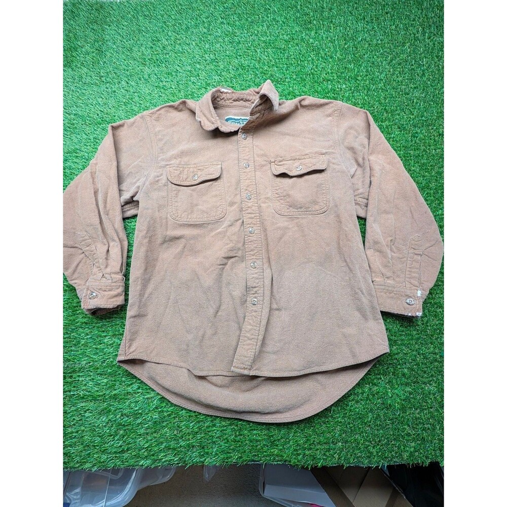 Distressed Field & Stream Corduroy Button Down Shirt Brown XL